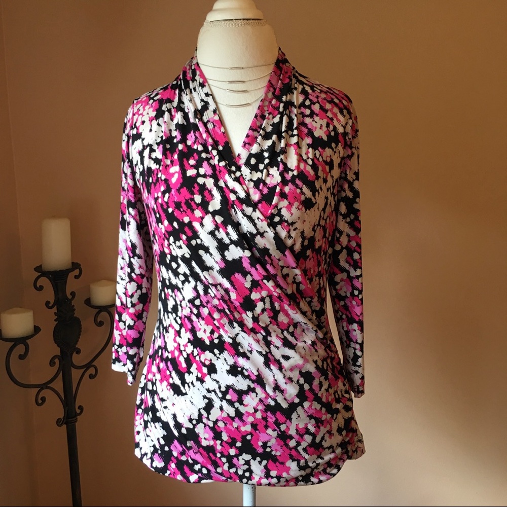 Chaus Print Faux Wrap Top
